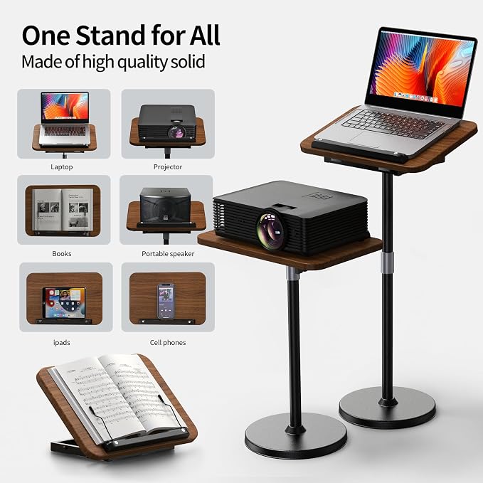 2-in-1 Floor & Desktop Book Stand with Large 16.5"x11.8" Wood Panel | Height Adjustable 16.5"-51" Ergonomic Bookstand with Page Clips for Textbooks, Music Sheets, Recipes, Laptops (Walnut Finish) - Image 4