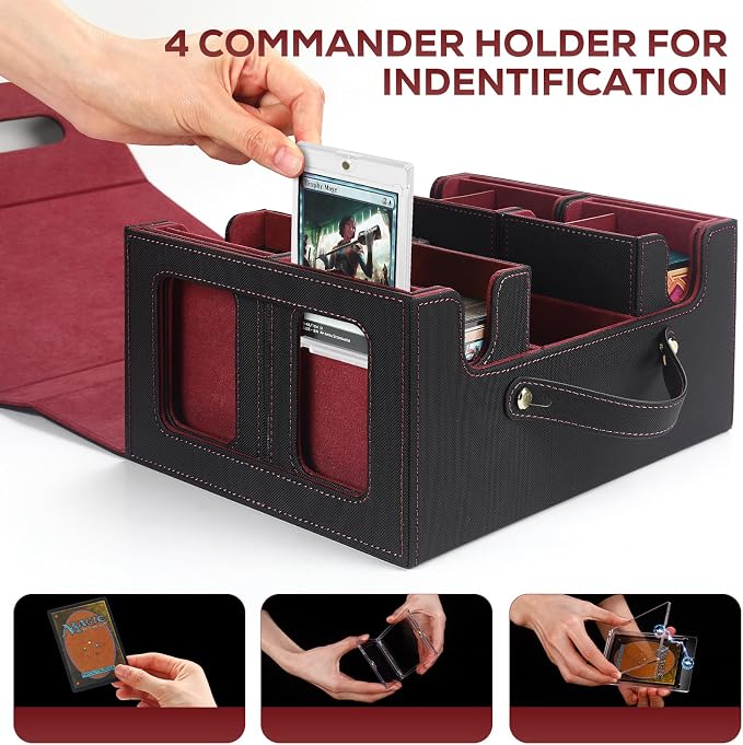 Trading Card Storage Box for MTG, MTG commander deck box，Multi-purpose Deck Case for MTG TCG Sports Card, 4 Toploaders, 4 Stoppers, 4 Colorful Dividers (Black & Red) - Image 7