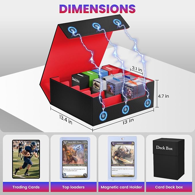 3500+ Trading Card Storage Box,4-Row MTG Deck Box with 36 Dividers & 8 Stoppers,Commander Deck Case Fits For Toploaders, Magnetic Card Holder,TCG,YugiOh and Sport Cards - Image 2