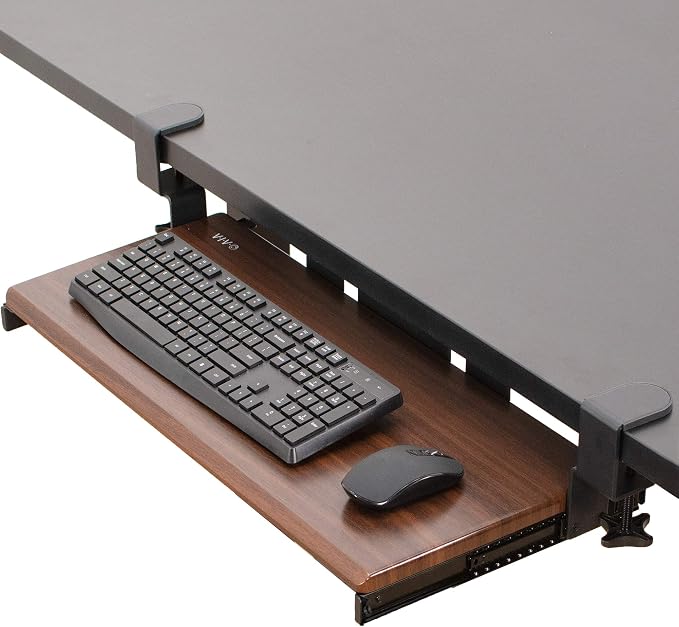 VIVO Dark Walnut Large 27 x 11 in Under Desk Keyboard Tray, MOUNT-KB05D | Keyboard Tray for Typing, Slide Out Platform, Extra Sturdy C-Clamp Mount System, Computer Drawer, Black Frame by Unknown
