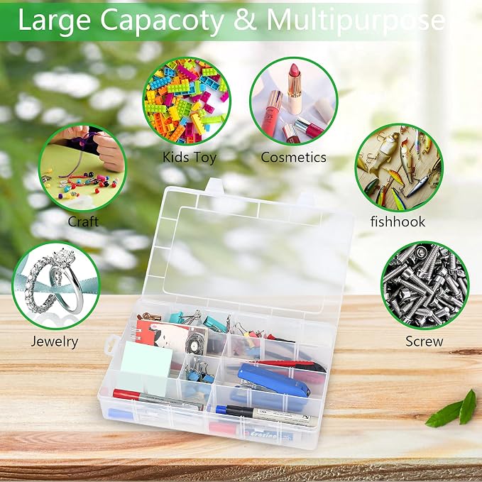 Gbivbe Large 24 Grids Plastic Organizer Box Adjustable Dividers,Clear Storage Box for Jewelry, Art DIY Crafts, Washi Tapes, Beads and Small Parts(3 Pack) - Image 6