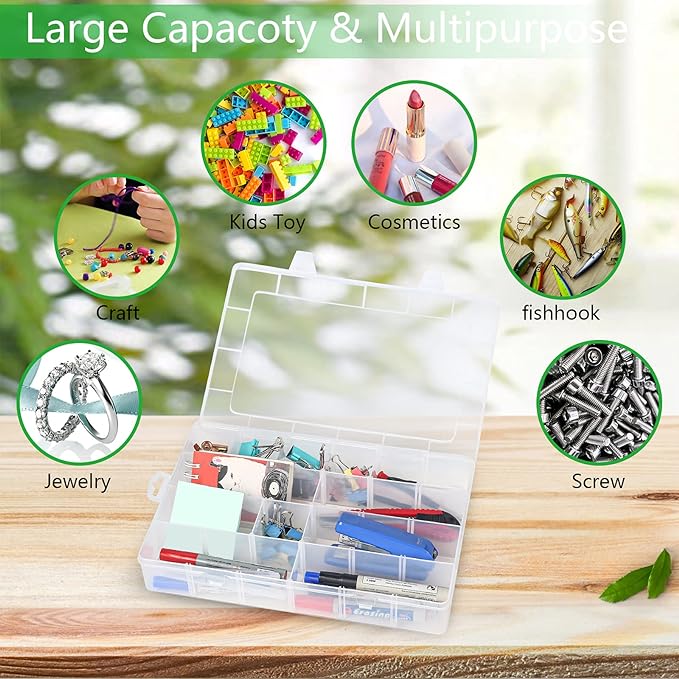 Gbivbe Large 24 Grids Plastic Organizer Box Adjustable Dividers,Clear Storage Box for Jewelry, Art DIY Crafts, Washi Tapes, Beads and Small Parts - Image 4