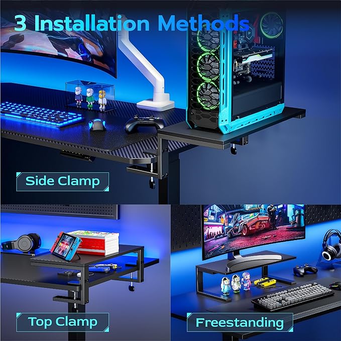 ARES WING Clamp-On 21.7" Desk Extender Shelf, Heavy Duty Desktop Organizer | 21.7"x 9.8" Versatile Clamp on Desk Shelf,For Gaming and Office Accessories, Black - Image 4
