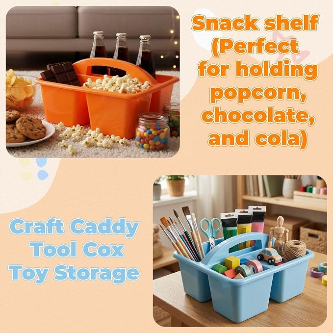 Kathfly 12 Pack Classroom Caddy Organizer with Handle, Plastic Art Craft Cleaning Caddy Bulk, Small Multipurpose Supply Organization Storage Basket for Table Desk Office Pencil Teacher (Blue Orange) - Image 6