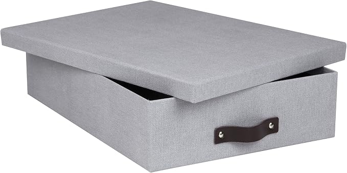 Bigso Oskar Canvas Fiberboard Document Letter Box - File Organizer Box for Important Paperwork - Document Storage with a Lid & Leather Handle - 3.3 in x 10.2 in x 13.8 in - Ash - Image 2