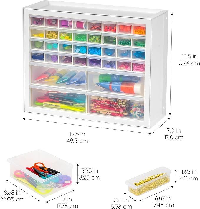 IRIS USA 36-Drawer Storage Cabinet, Bead Craft Supplies, Made in USA, White | Wall mountable, Stackable, Hardware, Electronics, Teacher Toolbox, Small Parts - Image 3
