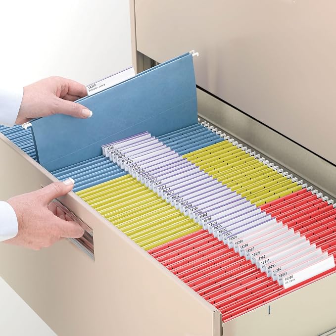 Smead Heavy Duty TUFF Hanging File Folder with Easy Slide Tab, 7 Times Stronger Than Standard Hanging Folders, 1/3-Cut Sliding Tab, Letter Size, Assorted Primary Colors, 150 per Box (64040) - Image 2