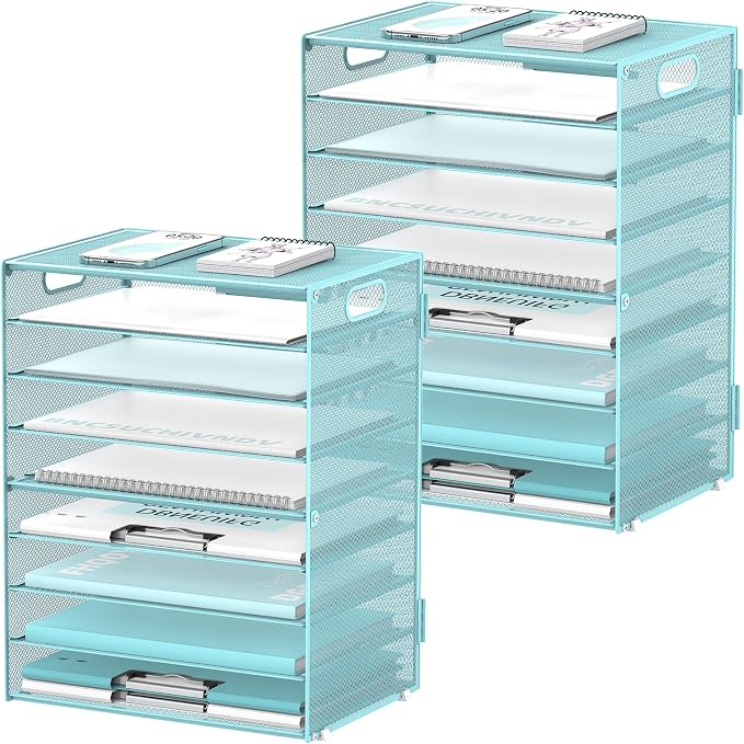 9-Tier Paper Organizer for Desk, Letter Tray with Handles, Blue, 2 Pack | Desk File Organizer with Removable Trays for Sorting Files, Folders, Mail and Printer Paper at Home, School or Office by DALTACK