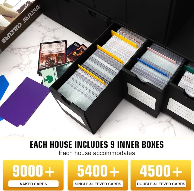 Trading Card Storage Box, Includes 9-600 CT Boxes & 48 Card Dividers, 9000+ Trading Card Organizer for Collectible Card Games, for TCG, YGO, MTG, PTCG, Baseball Cards, with Labels & Tapes - Image 2