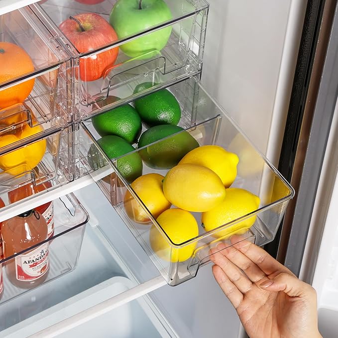 Vtopmart 2 Pack Stackable Clear Drawer with Dividers | Clear Drawer Organizers with Removable Dividers for Flexible storage. Stackable, Non-slip, for Fridge, Under Sink & Bthroom - Image 4