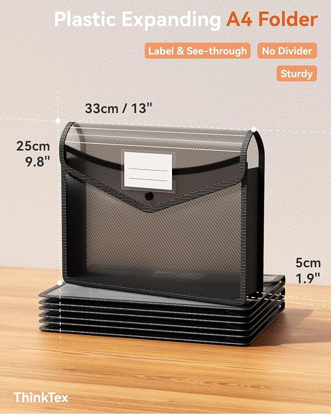 ThinkTex Plastic Expanding File Folder, Transparent envelopes with Snap | No Dividers,Large Capacity,Document Organizer for Receipts, Bills&Taxes,Letter/A4 Size for School/Office/Home-20 Pack - Image 2