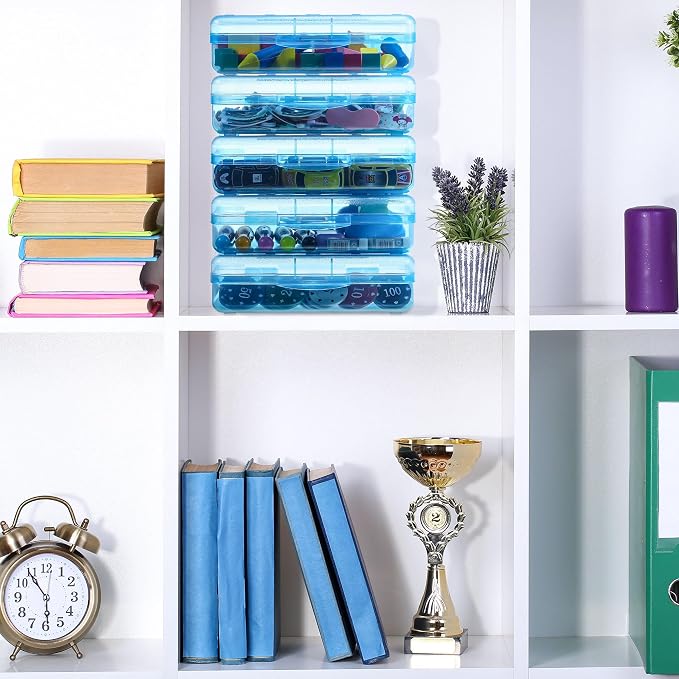 Leelosp 12 Pack Clear Pencil Boxes for School Bulk, Large Plastic Pencil Case with Lid, Stackable Hard Crayon Storage Box for Classroom Kids, Desk Drawer Organizer for Office Home(Blue) - Image 6