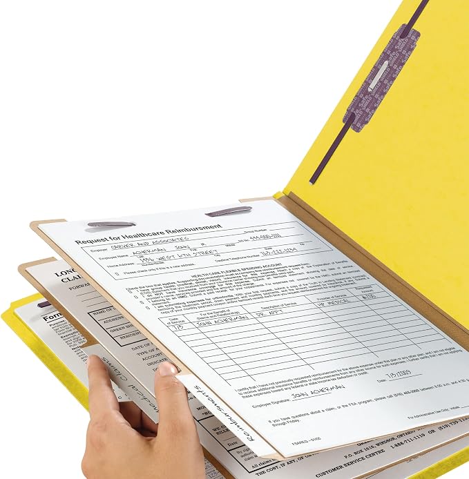 Smead Pressboard Classification File Folder with SafeSHIELD Fasteners, 2 Dividers, 2" Expansion, Letter Size, Yellow, 10 per Box (14034) - Image 3