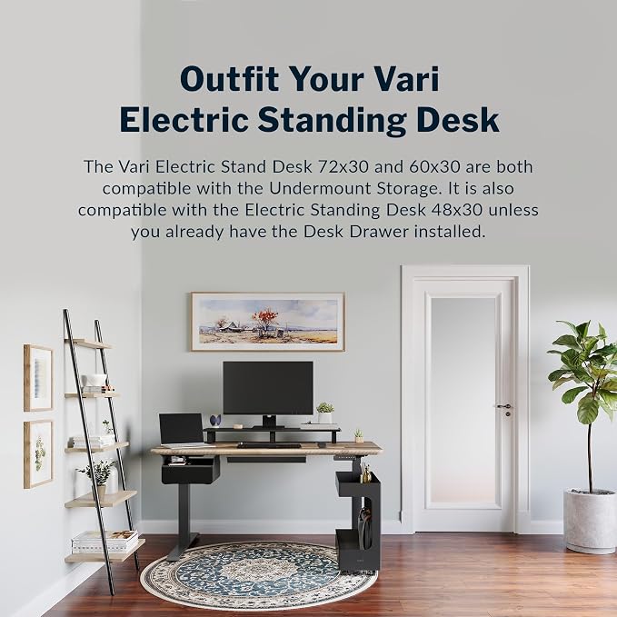 Vari Steel Under Desk Storage Organizer with Drawer - Slim Hanging File Storage Shelf and Stationary Tray - Easy Assembly - Home Office VariDesk Accessory - Black, 13.39" x1 9.29" x 9.45" - Image 5