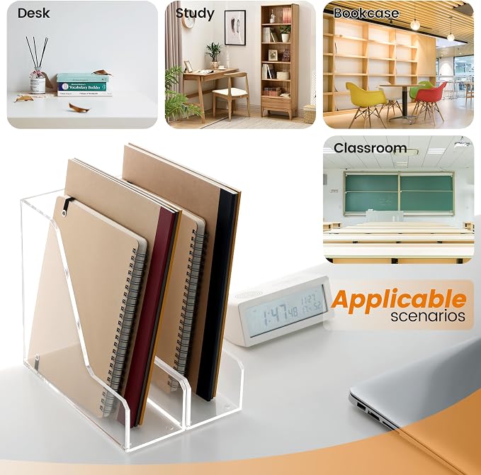HeZone Acrylic Magazine Rack File Holder Desk Organizers and Storage 2-Pack Small Clear Acrylic Vertical Magazine Holder Book Stand for Office Desk - Image 7