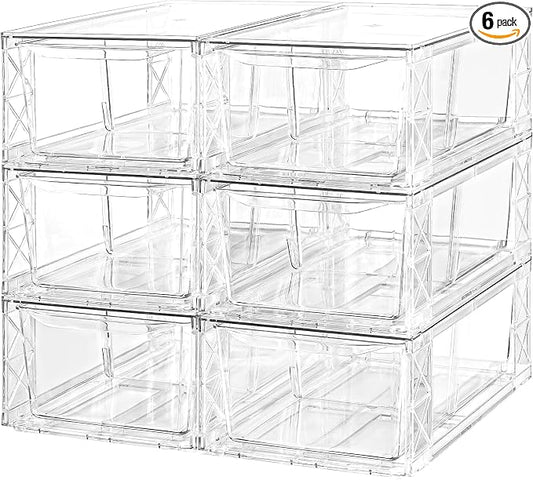 6 Pack Acrylic Storage Drawers, Clear Stackable Storage Drawers, Acrylic Organizers Drawers for Under Sink, Pantry, Bathroom, Makeup Organizers Cosmetic Display,Classroom Storage Organization, Medium by Unknown