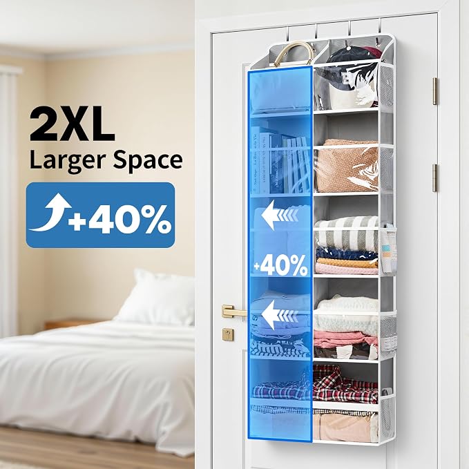 JARLINK Over the Door Organizer, Extra Large Storage for Bedroom, Grey | Anti-Tilt 100 lb Load Capacity, Hanging Door Organizer with 5 10 Mesh Pockets, Behind Door Storage for Bathroom, Nursery - Image 3