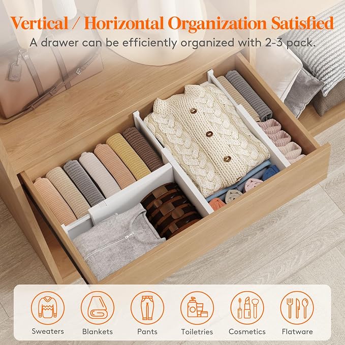 Lifewit 6" Tall Upgrade Drawer Dividers, Adjustable Deep Drawer Organizer | 14 Pack 13.5"-22" Expandable White Drawer Separator for Clothes, Dresser/Kitchen/Closet/Bedroom/Office Organization & Storage - Image 4
