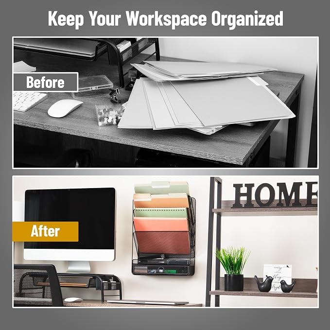 Mind Reader 4-Tier Vertical File Storage, Desktop Organizer, Wall Mount, Office, Metal Mesh, 12.5"L x 4"W x 16.5"H, Black - Image 5