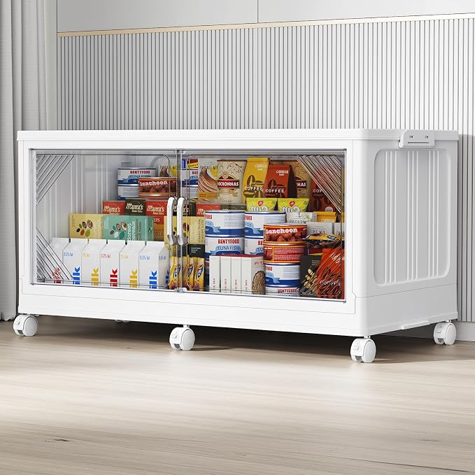 BROVIEW V60 220QT Plastic Stackable Storage Bins with Lid, 1Pack White | 55Gal Extra Large Closet Organizers Collapsible Cabinets Boxes With Drawer, Foldable Container with 6x Wheels for Home by BROVIEW-EnjoytheArtofLife