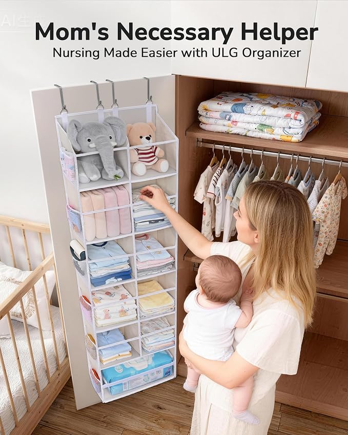 ULG Over the Door Organizer, 6-Tier Hanging Storage with Clear Windows, 19 Pockets for Closet,Bathroom & Nursery Door Organizer - Image 6