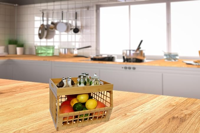 Bamboo Stackable, Open Front, Medium Storage Bins with Serving Tray Lid - Image 5