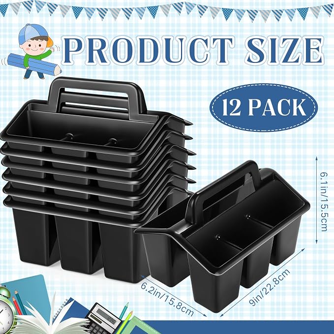 WILLBOND 12 Pcs Classroom Storage Caddies Stackable Utility Caddies with 4 Compartment Plastic Caddy with Handle Portable Storage Bins Organizers for Kids Schools Art Craft Supplies - Image 3