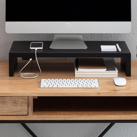 Anji Mountain Wooden Monitor Stand - Elegant Monitor Riser, Perfect Monitor Stand for Desk Organization, Durable Wood Construction monitor stands, Enhances Ergonomics and Workspace Efficiency,Black by AnjiMountain