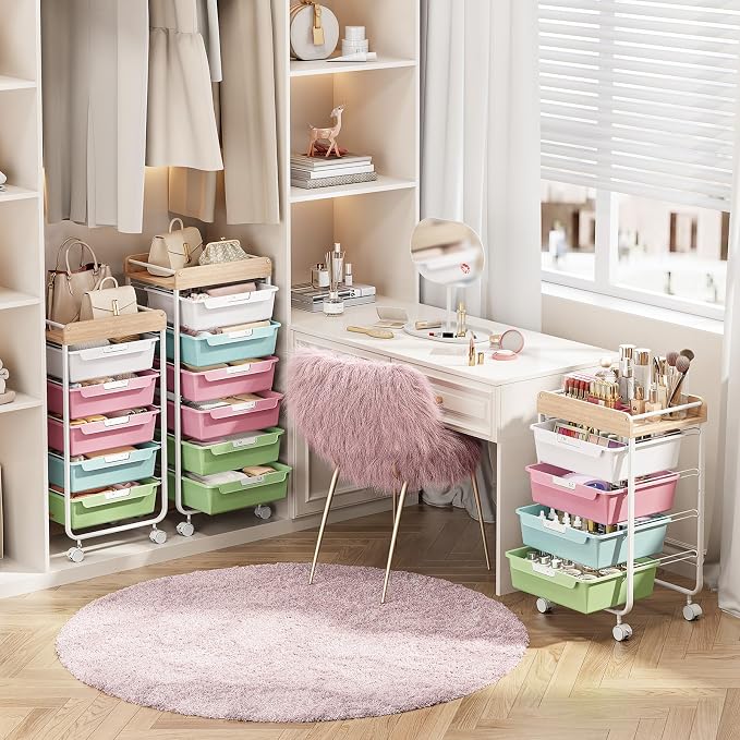 Utility Cart with 5 Drawers, Art Cart for Teacher Kid, Colorful | Rolling Storage Cart for Crafters Artists Student Storage Arts Crafts & Study Supplies in Craft Room Dorm Classroom Kids Room - Image 5