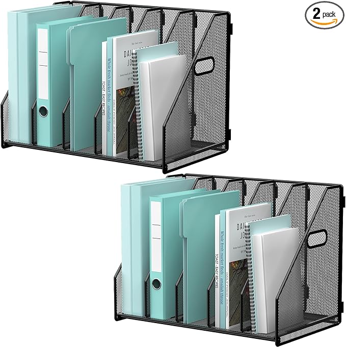 Gawerk 2 Pack Desktop File Magazine Folder Holder 5 Vertical Compartments, Desk Organizer Vertical Magazine Folder Organize with Side Handles, for Office Home School, Black by Gawerk