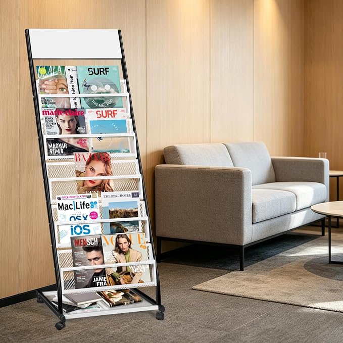 Floor Standing Magazine Rack 5 Layer with Wheels, Brochure Display Stand Large Newspaper Stand for Trade Show Exhibitions Office (Width 18.7 IN) - Image 5