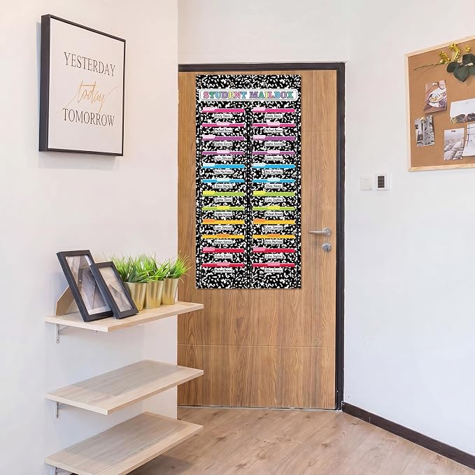 24 Pockets Classroom Mailbox with 24 Nametag Composition Notebook Hanging Wall File Organizer Classroom Storage Pocket Chart Folder with 4 Over The Door Hook for Back to School Bulletin Board - Image 5