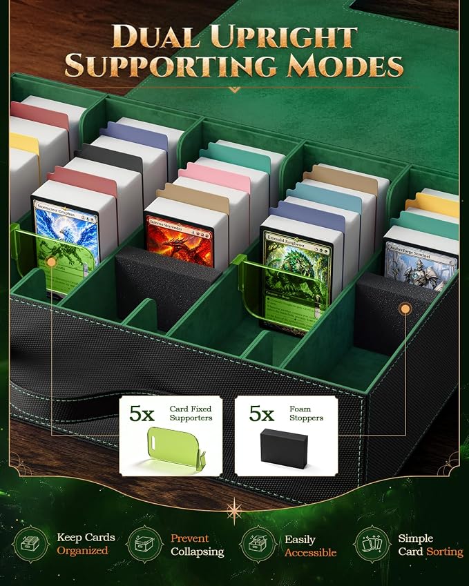 MoKo Trading Card Storage Box for MTG, 3900+Capacity, Black Green | Card box with Dice Tray, Commander Display & Handle, Top Loaders Organizer Case, For Magic Game, TCG PTCG Sport Cards - Image 5
