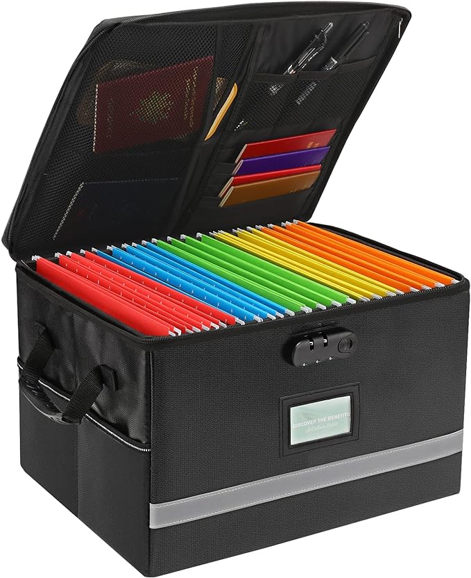 EXLIFBAG File Organizer, Fireproof File Box with Lids, Important Document Organizer Box with Lock, Portable File Folder Organizer with Handle by EXLIFBAG