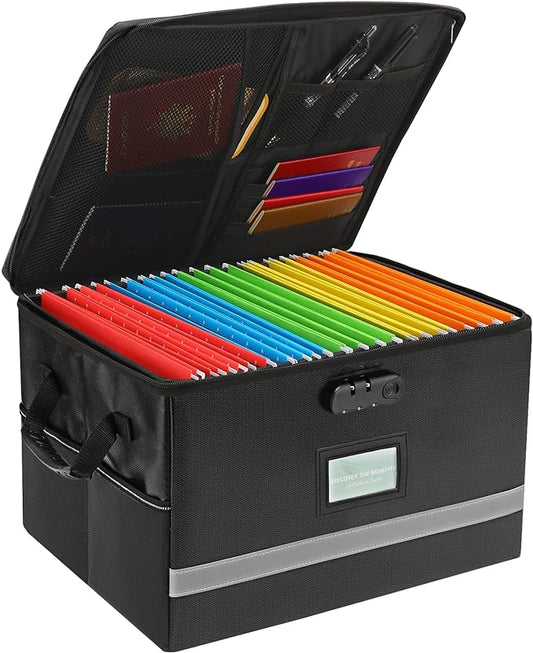 EXLIFBAG File Organizer, Fireproof File Box with Lids, Important Document Organizer Box with Lock, Portable File Folder Organizer with Handle by EXLIFBAG