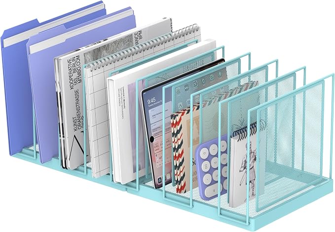 9-Section Desk File Organizer, Vertical File Holder, Mesh Desktop File Folder Metal File Organizer Stand for Office Home Classroom, Blue by JMHUD