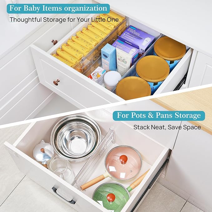 Vtopmart 6" Tall Upgrade Drawer Dividers, 12.8"-22.3" Expandable, 10 Pack | Deep Drawer Organizer, Big Drawer Separator, Clear plastic Adjustable Storage Divider for Dresser, Baby Supplies, Kitchenware - Image 5