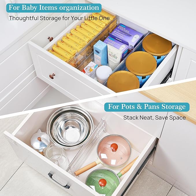 Vtopmart 6" Tall Upgrade Drawer Dividers, 12.8"-22.3" Expandable, 6 Pack | Deep Drawer Organizer, Big Drawer Separator, Clear plastic Adjustable Storage Divider for Dresser, Baby Supplies, Kitchenware - Image 5