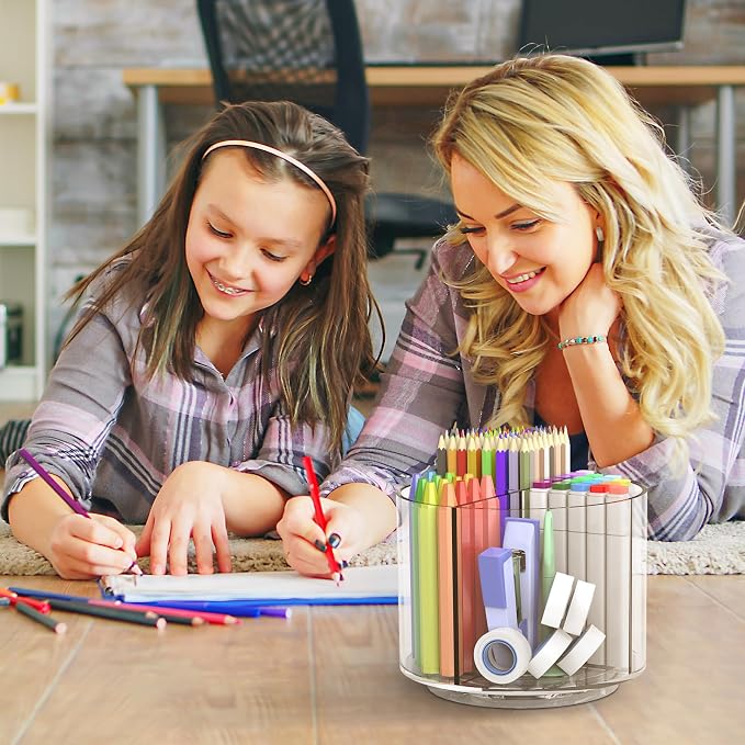 Pencil Holder for Kids, 360 Rotating Pen Holder for Desk Organizer and Storage, 4 Compartments Art Supply Marker Organizer, Pen Organizer Pencil Holder - Image 7