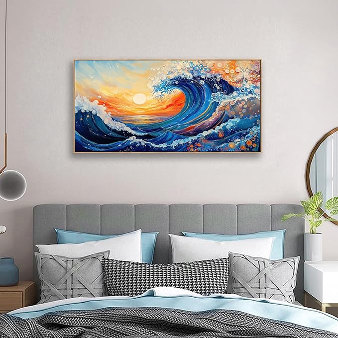 HUADAOART Vibrant Wave Wall Art Framed Canvas Painting Colorful Wave Abstract Decor for Living Room Bedroom Dining Room Home Office Wall Decor 24 x 48 inches