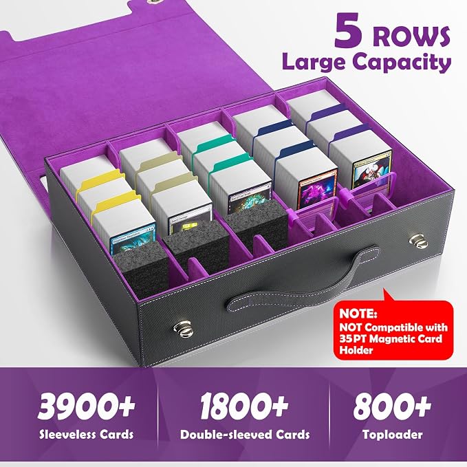 5-Row Trading Card Storage Box with Handle and Commander Display, 3900+ Card Case Includes 5 Top Loaders, 5 Stoppers, 48 Dividers, 1 Dice Tray for MTG TCG PTCG Sports Cards - Image 3