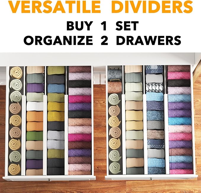SpaceAid Bamboo Dresser Drawer Dividers 6 Pack, 4.65“ High Adjustable 17“-22” Drawer Organizers, Expandable Organization for Clothing, Clothes, Dressers, White - Image 5