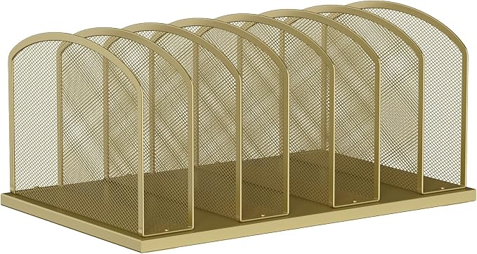 Desk File Organizer Vertical 7 Sections Mesh File Sorter Paper Storage Organizer for Desk, Office Organization File Holder Rack, Gold by MINDEPOT