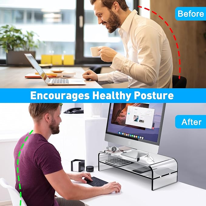 AboveTEK 2-Tier Acrylic Monitor Stand, Computer Riser for Home Office, Clear Monitor Riser for Keyboard Storage, 18.9" x 8.7" Multi Monitor Desk Stand for iMac Multi-Media Laptop Printer TV - Image 7