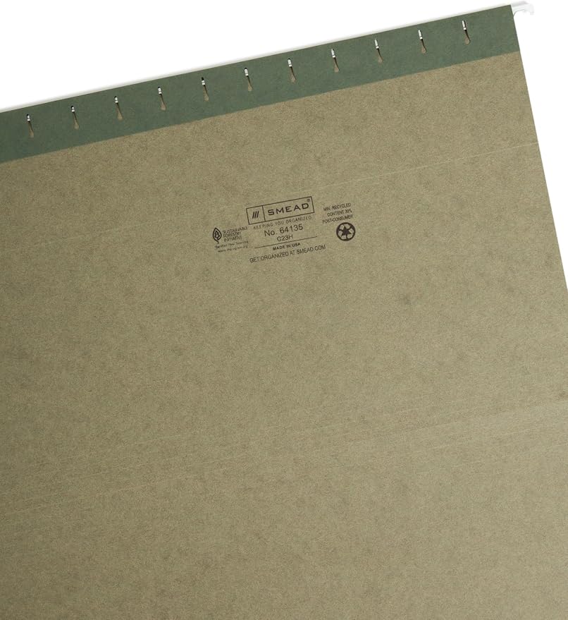 Smead Hanging File Folder with Tab, 1/3-Cut Adjustable Tab, Legal Size, Standard Green, 25 per Box - Image 3