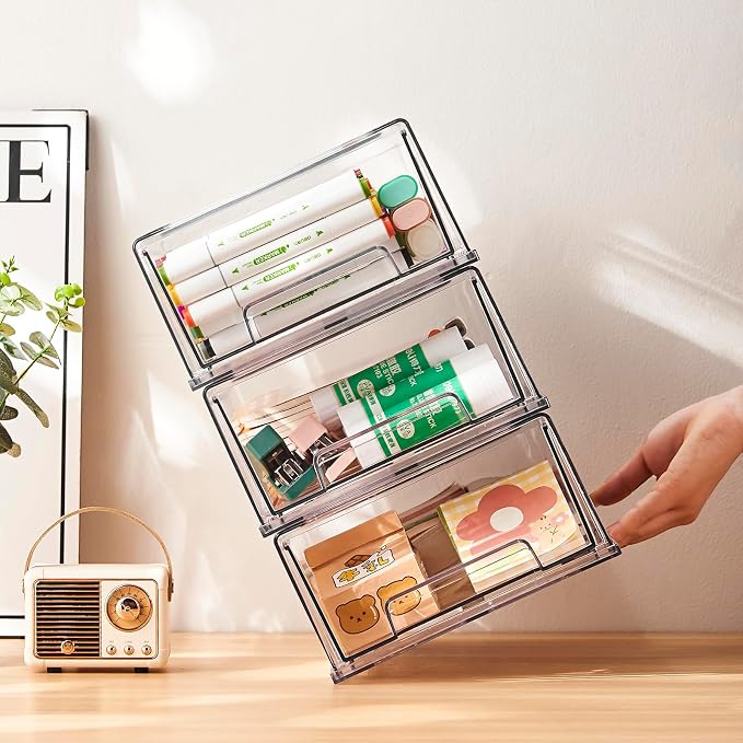 clear Drawer-Type Plastic Storage Box Bins Organizer，Family First Aid Kits Medicine cabinet Box Organizer,Closet ，Shelf，Ointments, Adhesive Bandages，Cosmetics,Office Items (clear, 2M) - Image 7