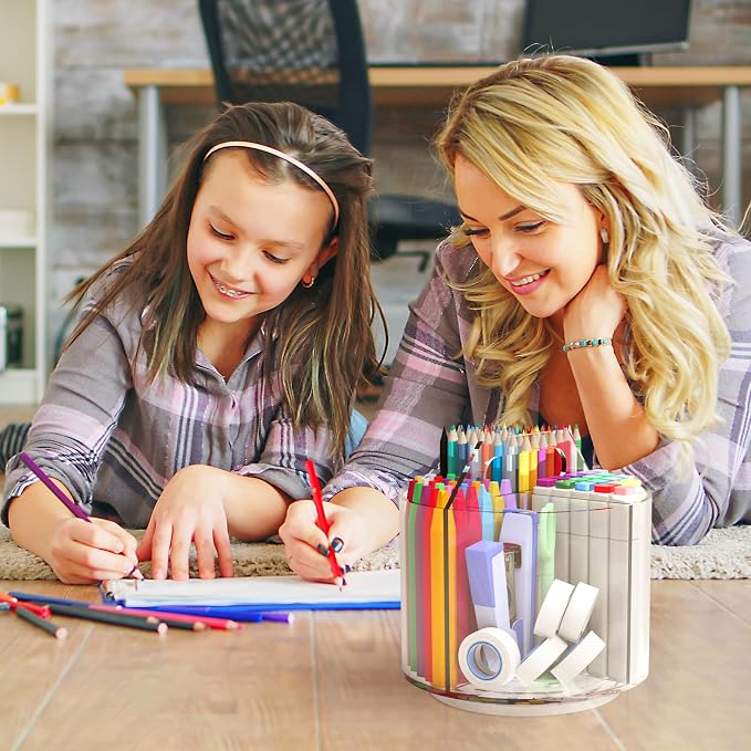 2 Pack Pen Pencil Holder for Kids, Rotating Pen Holder for Desk Organizer, 4 Compartments Art Supply Marker Organizer and Storage, Kids Desk Organizer Marker Holder Caddy Art Supply Organizer for Desk - Image 7