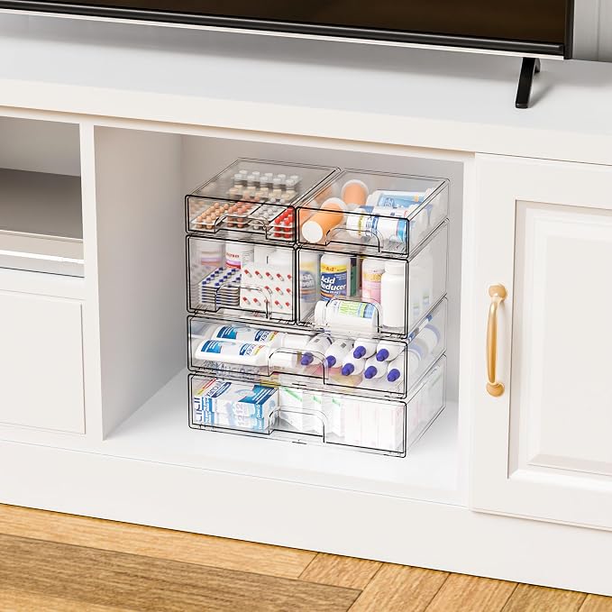 Clear Stackable Storage Drawers - Set of 6 - Acrylic Drawers,Bathroom Organizer Bin and Plastic Makeup Organizer,Clear Stacking Brightroom Storage Boxes for Vanity,Cabinet,Pantry Organization - Image 8