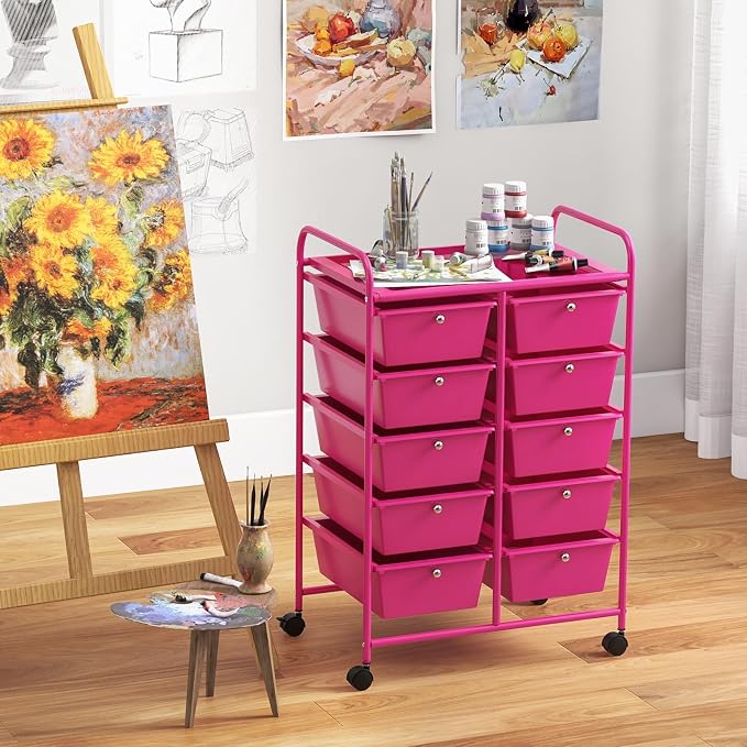 “Moccha 10-Drawer Rolling Storage Cart - Under Desk Storage Drawers with wheels for Craft Art Supply Paper Salon, Scrapbook Paper Tools, Storage Drawers Organizer, Mobile Utility Cart for Classroom by LDAILY
