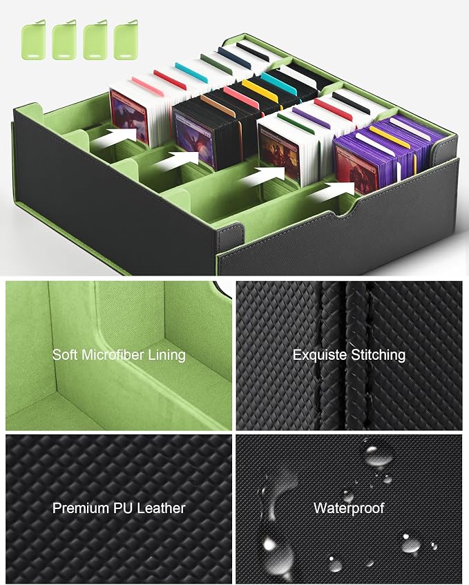 ZLCA Card Storage Box for MTG PTCG, Commander Deck Box Holds 3200+ Cards, Trading Card Storage Case with 4 Stoppers, Card Organizer for TCG Sport Cards(Black&Green) - Image 5